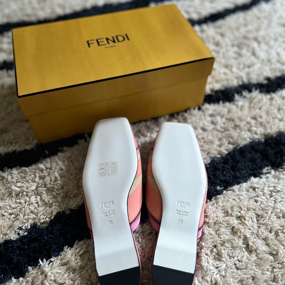 100% Authentic FENDI Pink Mesh and Canvas Mules - Picture 3 of 5